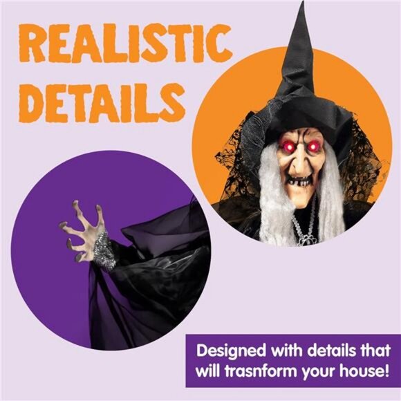 47” Animated Witch Halloween Decorations Outdoor Indoor, Scary Halloween - Picture 5 of 7